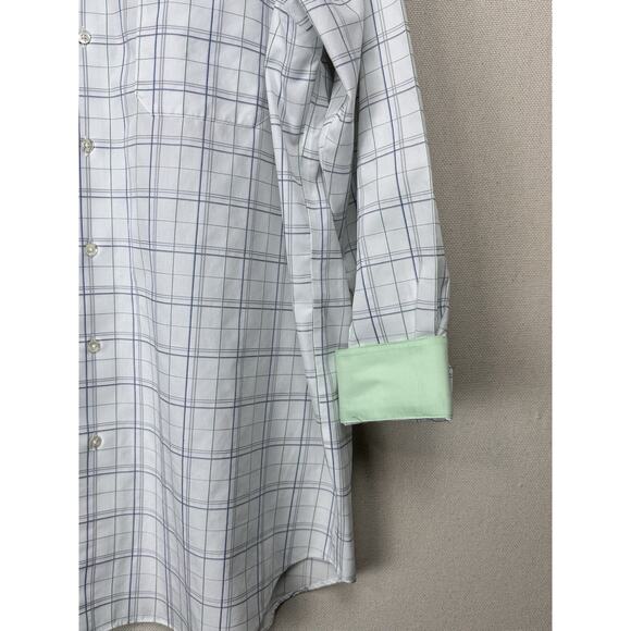 Paul Frederick Non-Iron Cotton Dress Shirt 17-33 With Contrast Trim White Green - Picture 2 of 10